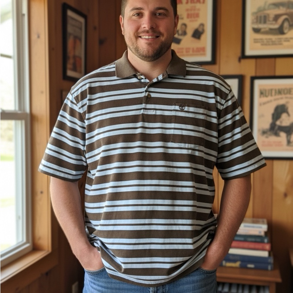 Men's Striped Polo Shirt - Brown and light blue